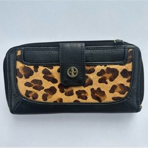 GIANNI BERNINI Large Black Leopard Wallet Genuine leather (Good Condition)